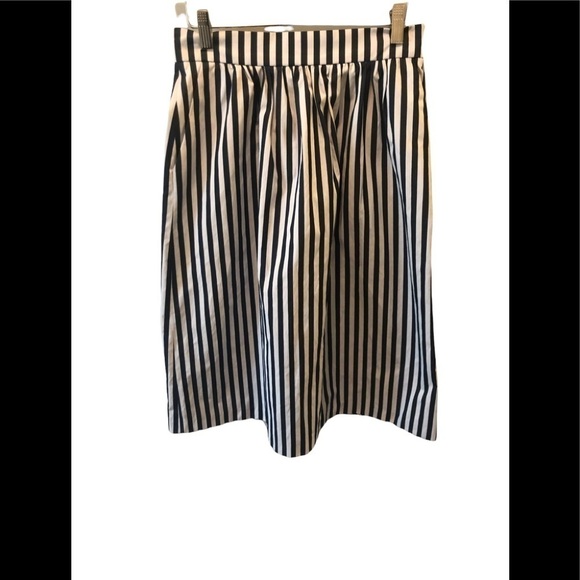 Zara Woman Navy White Striped Crisp Coastal Career Midi Skirt SZ M Cotton - Picture 2 of 6